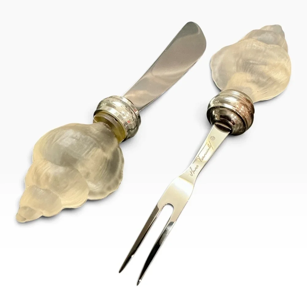 Vintage Hans Turnwald Conch Shell Cheese Knife & Fork Set Signature‎ Collection
